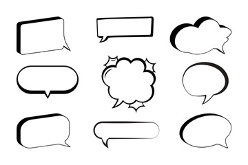 Empty comic speech bubbles set with black halftone shadows. Vintage design, pop art style, retro bubble chat vector.
