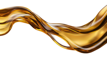 Pouring motor oil lubricant in a smooth and flowing motion with an isolated white background creating a dynamic visual effect in a well-lit environment