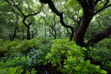 Fototapeta premium Mangrove forest featuring a dense cluster of mangrove trees