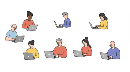 Diverse people working from home on laptops presents a modern concept of remote work and online collaboration, suitable for presentations.