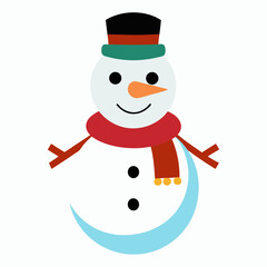 Charming cartoon snowman with a red scarf and black top hat