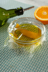A view of the process of making orange infused olive oil.