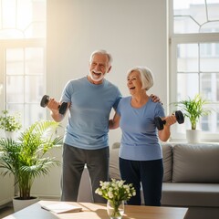 senior couple exercising