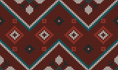 Intricate Folk Art Knitting Pattern in Earthy Tones for Textile and Decor
