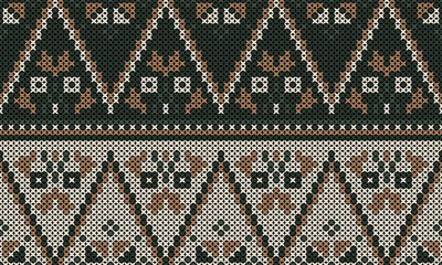 Intricate Folk Art Knitting Pattern in Earthy Tones for Textile and Decor