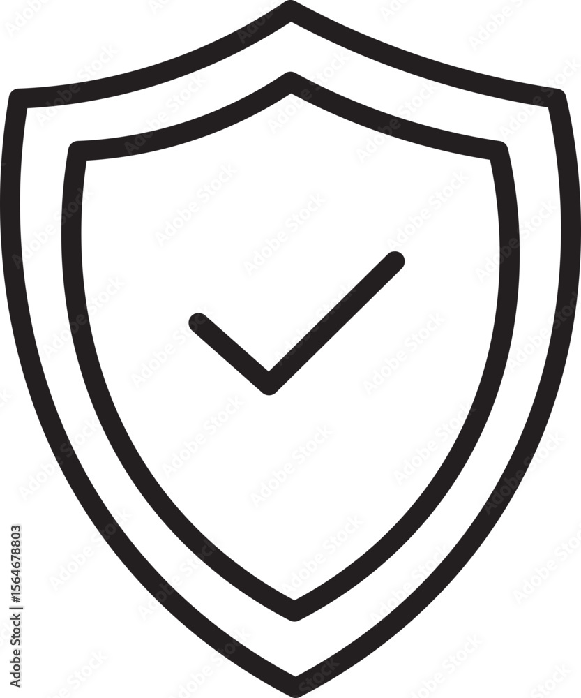 Poster shield outline with check mark symbolizing security protection and trust often used for safety priva