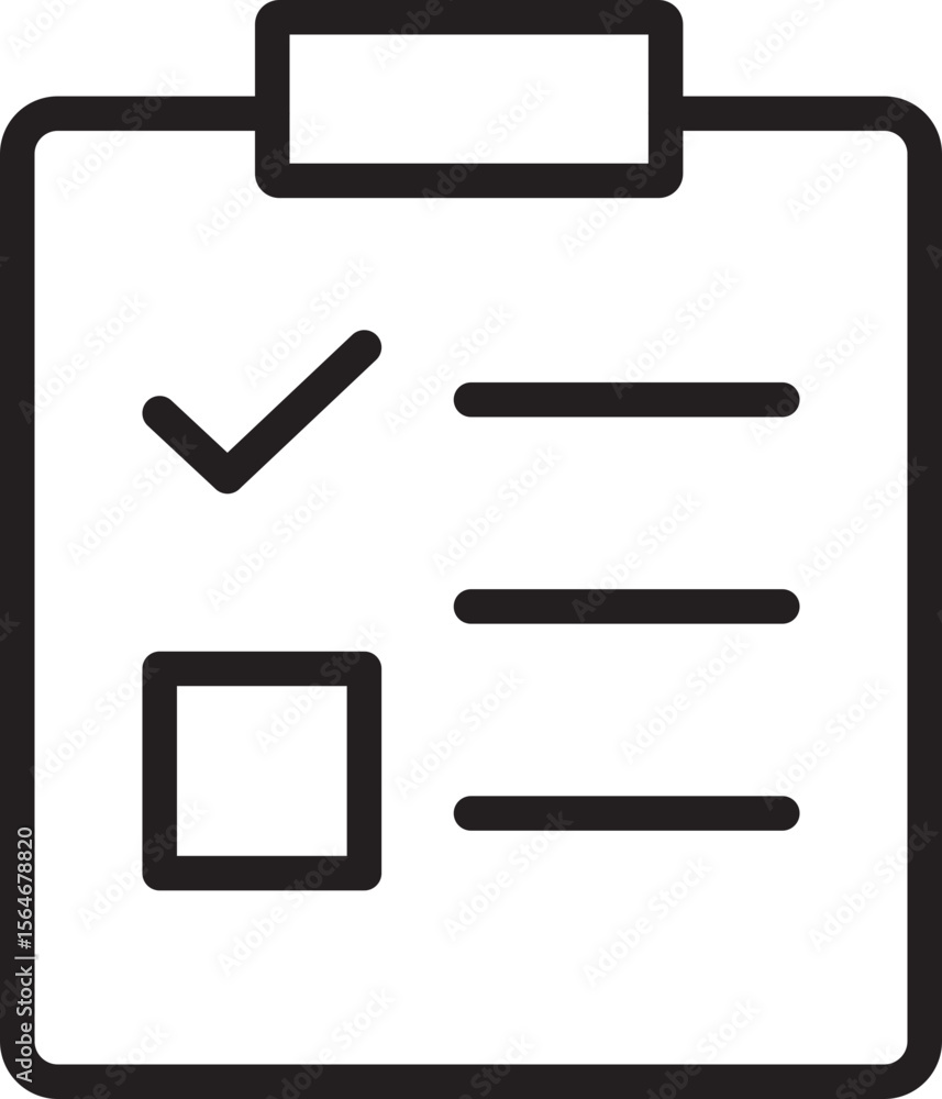 Poster clipboard icon with checklist black outline features check mark and empty box symbolizing task manag
