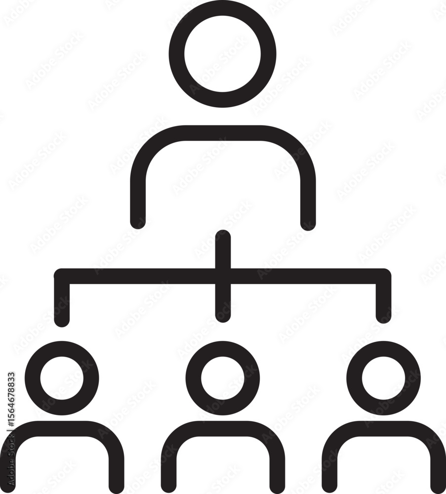 Poster organizational chart icon showing leader connected to three team members, representing hierarchy, te