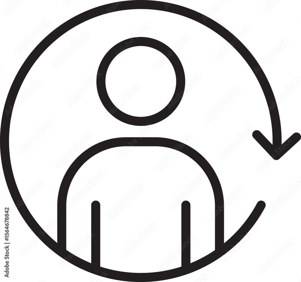 Poster user profile icon with circular arrow, simple black outline, represents account update, user refresh