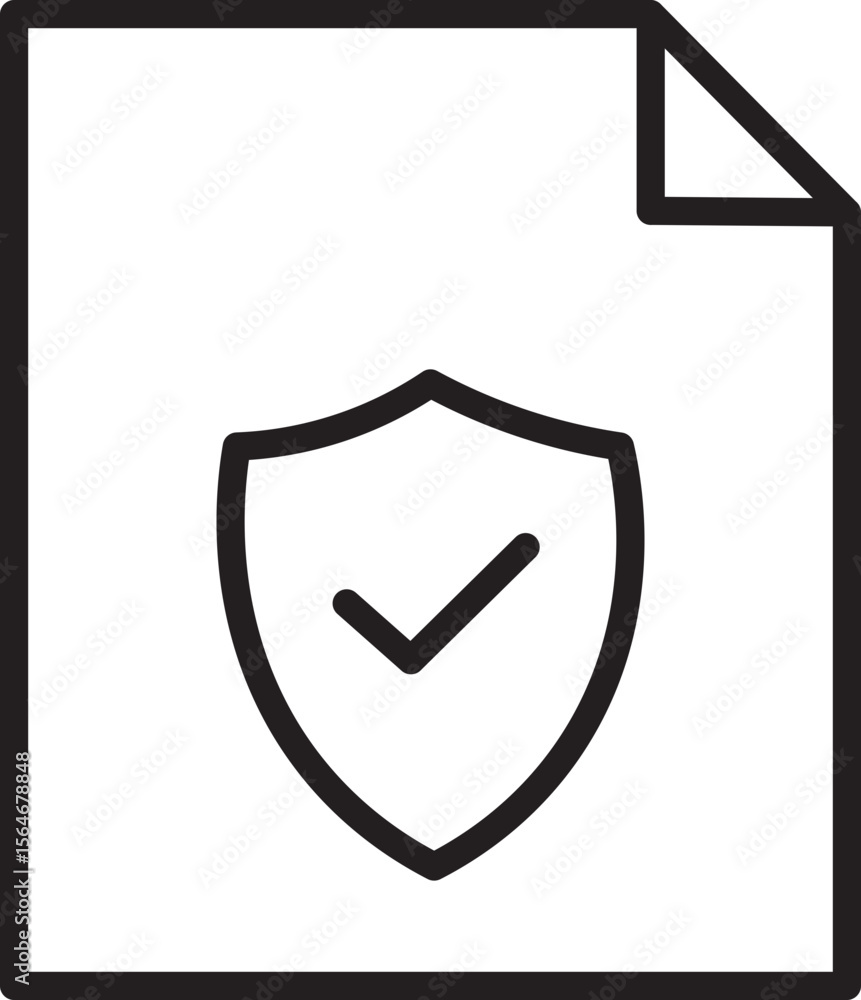 Poster document with shield and check mark icon, representing secure file, data protection, privacy, and cy