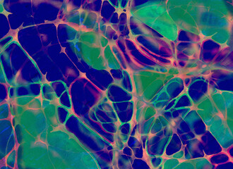 Grunge noisy grainy deep abstract background with colorful textured shapes in blue, green, pink. Trendy edgy design for music, digital art, posters, and web. Mental health