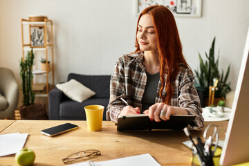 Young beautiful woman enjoying creative time at home with a cozy atmosphere and warm vibes