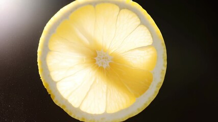 Lemon slice close up with fresh citrus yellow fruit texture, water droplet shimmer sparkling under dramatic light, vibrant and fresh atmosphere in dark background
 - Powered by Adobe
