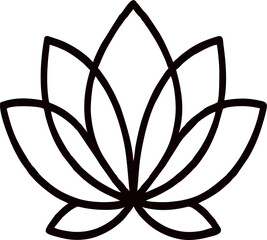 Simple line art lotus flower graphic design element, perfect for logos, websites, and other design projects needing a clean and elegant floral symbol.