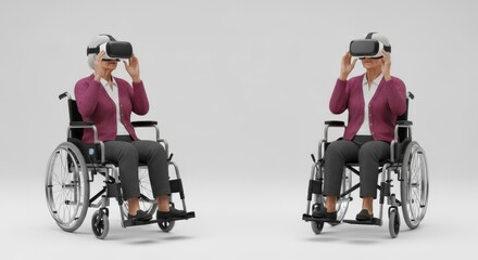 Elderly people experiencing virtual reality in wheelchairs