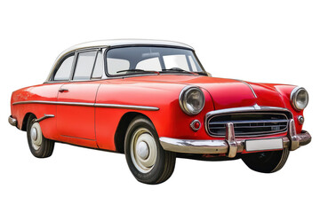 Fototapeta premium Classic red car parked in a studio with a transparent background showcasing its vintage design and smooth curves