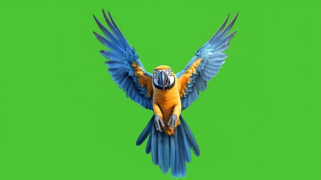 Black parrot with red head flying isolated