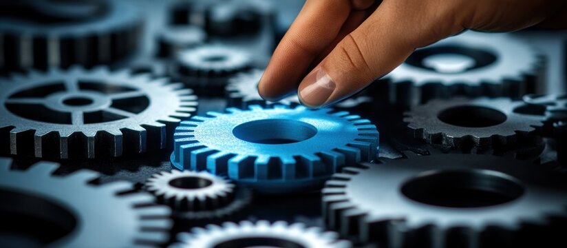 Businessman's hand holding a cogwheel, symbolizing the integration of engineering and technology in modern industry