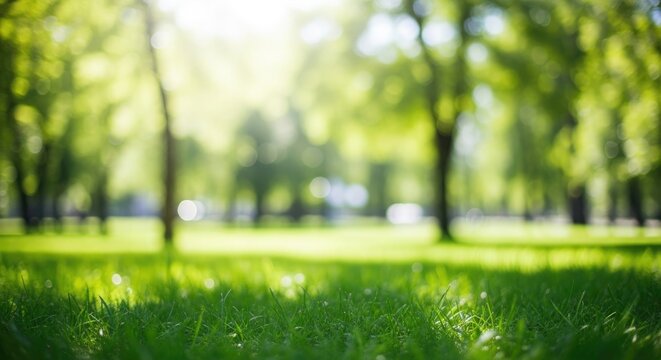Lush green grass and trees in sunlight park nature