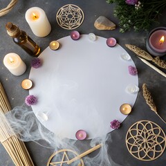 Tabletop View with Blank Space for Text Surrounded by Spiritual and Mystic Elements.