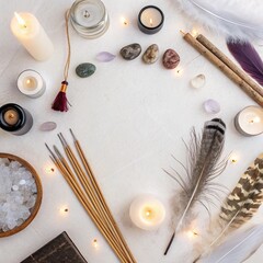 Tabletop View with Blank Space for Text Surrounded by Spiritual and Mystic Elements.