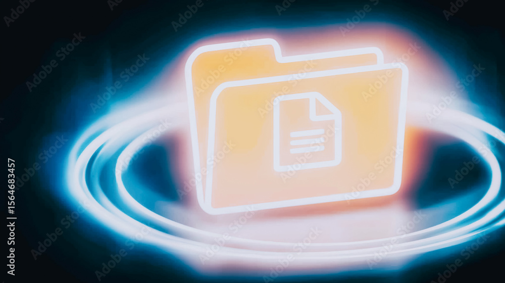 Poster digital data repository: a vibrant illustration depicts a digital folder and document icon enveloped