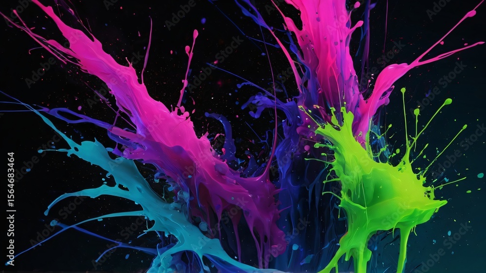 Aufkleber A dynamic burst of colorful paint splashes creates an abstract and vibrant artistic expression on a dark backdrop