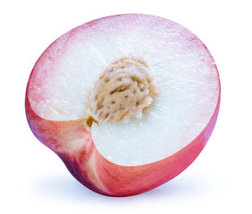 Hakuho pink Peach on white background, Peach premium fruit isolate on white with clipping path.