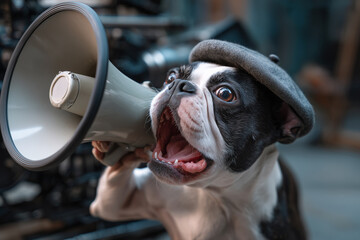 Dog with Megaphone Expressing Loud Voice