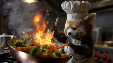 Cute Dog Chef Cooking in Kitchen