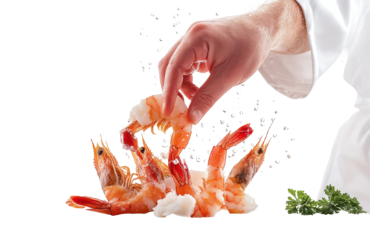 Chef skillfully tossing shrimp while preparing a delicious seafood dish in a vibrant kitchen, showcasing culinary artistry and precision during meal preparation