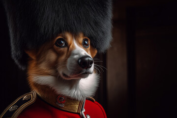 Dog in Royal Uniform with Bear Fur Hat