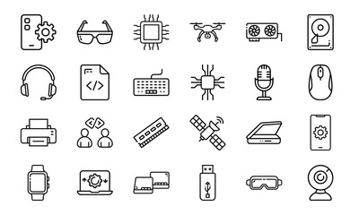 Collection Of 24 Minimal Technology Line Icons Featuring Gadgets, Electronics, Devices, Computers, Smartphones, Wearables 1 (22)
