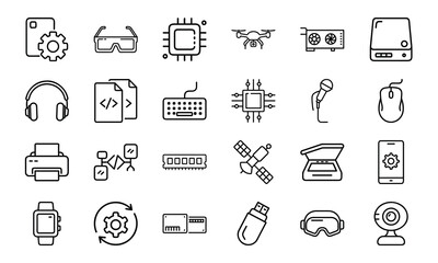 Collection Of 24 Minimal Technology Line Icons Featuring Gadgets, Electronics, Devices, Computers, Smartphones, Wearables 1 (19)