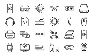 Collection Of 24 Minimal Technology Line Icons Featuring Gadgets, Electronics, Devices, Computers, Smartphones, Wearables 1 (17)