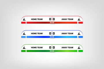 TV banner vector banner template in three versions for broadcasting the match and keeping score