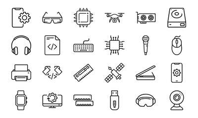 Collection Of 24 Minimal Technology Line Icons Featuring Gadgets, Electronics, Devices, Computers, Smartphones, Wearables 1 (18)