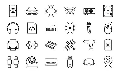 Collection Of 24 Minimal Technology Line Icons Featuring Gadgets, Electronics, Devices, Computers, Smartphones, Wearables 1 (14)