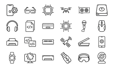 Collection Of 24 Minimal Technology Line Icons Featuring Gadgets, Electronics, Devices, Computers, Smartphones, Wearables 1 (4)