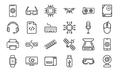 Collection Of 24 Minimal Technology Line Icons Featuring Gadgets, Electronics, Devices, Computers, Smartphones, Wearables 1 (3)