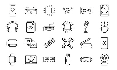 Collection Of 24 Minimal Technology Line Icons Featuring Gadgets, Electronics, Devices, Computers, Smartphones, Wearables 1 (1)