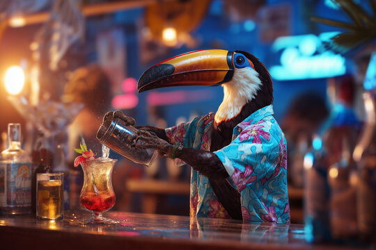 Tropical Toucan Bartender in Nightlife Bar