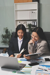 Accounting company provide finance and taxation planning for profitable cash flow, Auditor and accountant team working in office, analyze financial data and accounting record with calculator.Insight