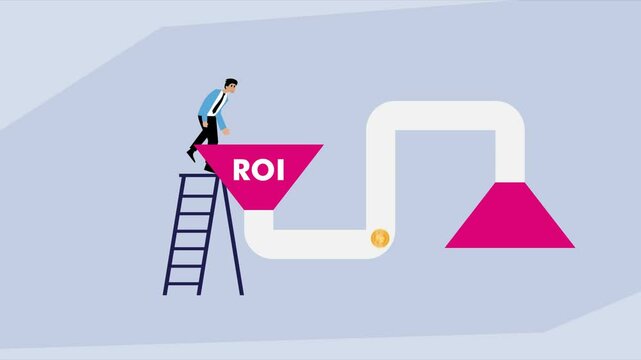 Businessman Dropping Coin into Funnel for Financial Gain cartoon animation