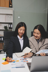 Accounting company provide finance and taxation planning for profitable cash flow, Auditor and accountant team working in office, analyze financial data and accounting record with calculator.Insight