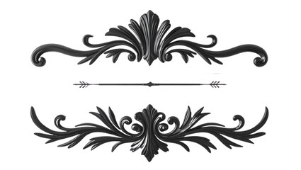 Elegant black ornate scrollwork and decorative divider with arrowheads on white background