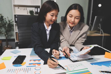 Accounting company provide finance and taxation planning for profitable cash flow, Auditor and accountant team working in office, analyze financial data and accounting record with calculator.Insight