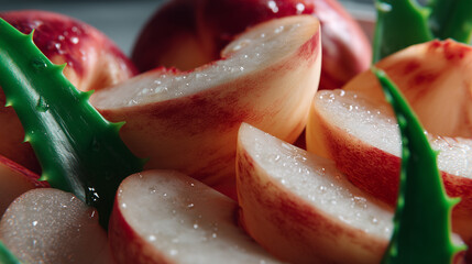 Fresh Peach Slices with Green Aloe Vera