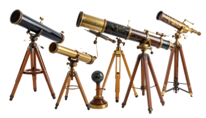 A vintage telescope isolated on solid white background