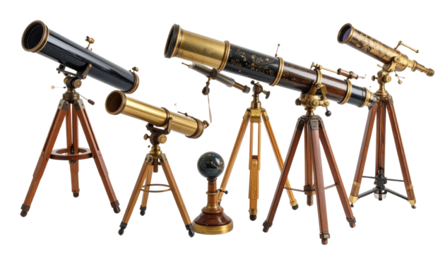 A vintage telescope isolated on solid white background